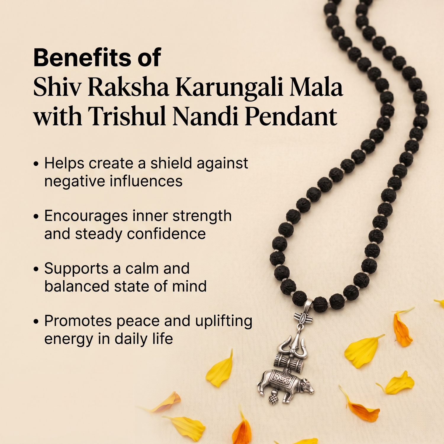 Shiv Raksha Karungali Mala with Trishul Nandi Pendant