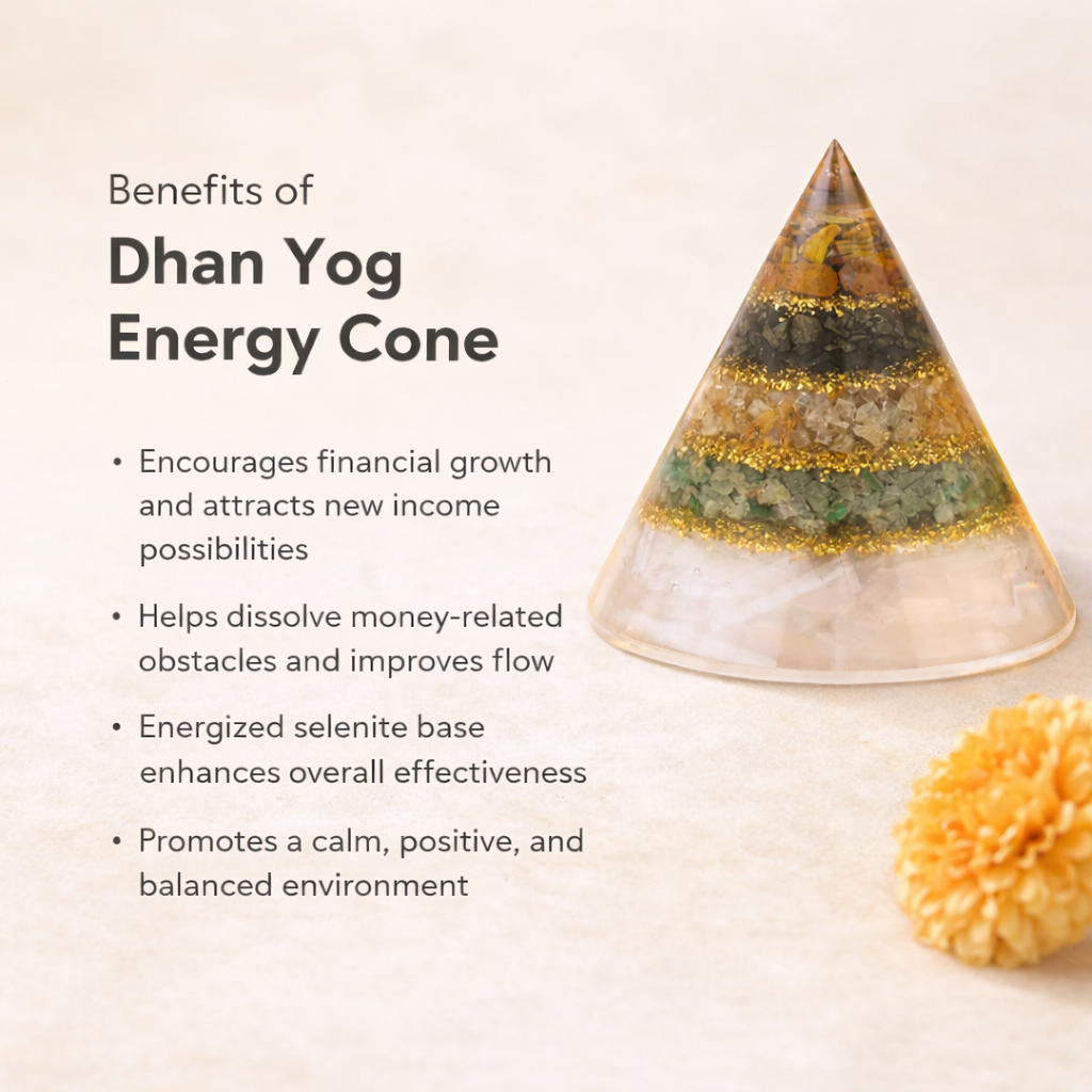 Conical Dhan Yog Pyramid With Selenite Base