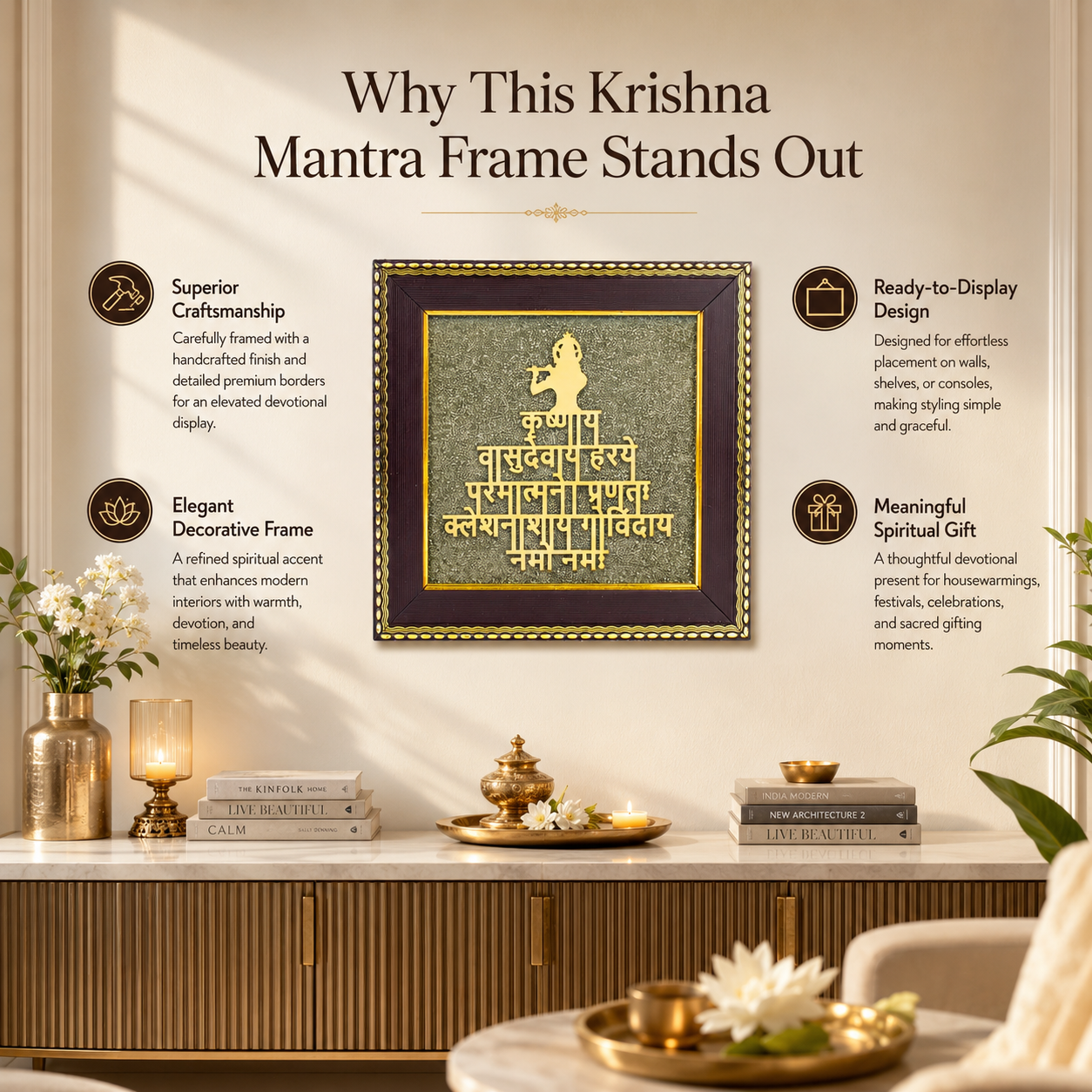 Krishna Maha Mantra Pyrite Frame