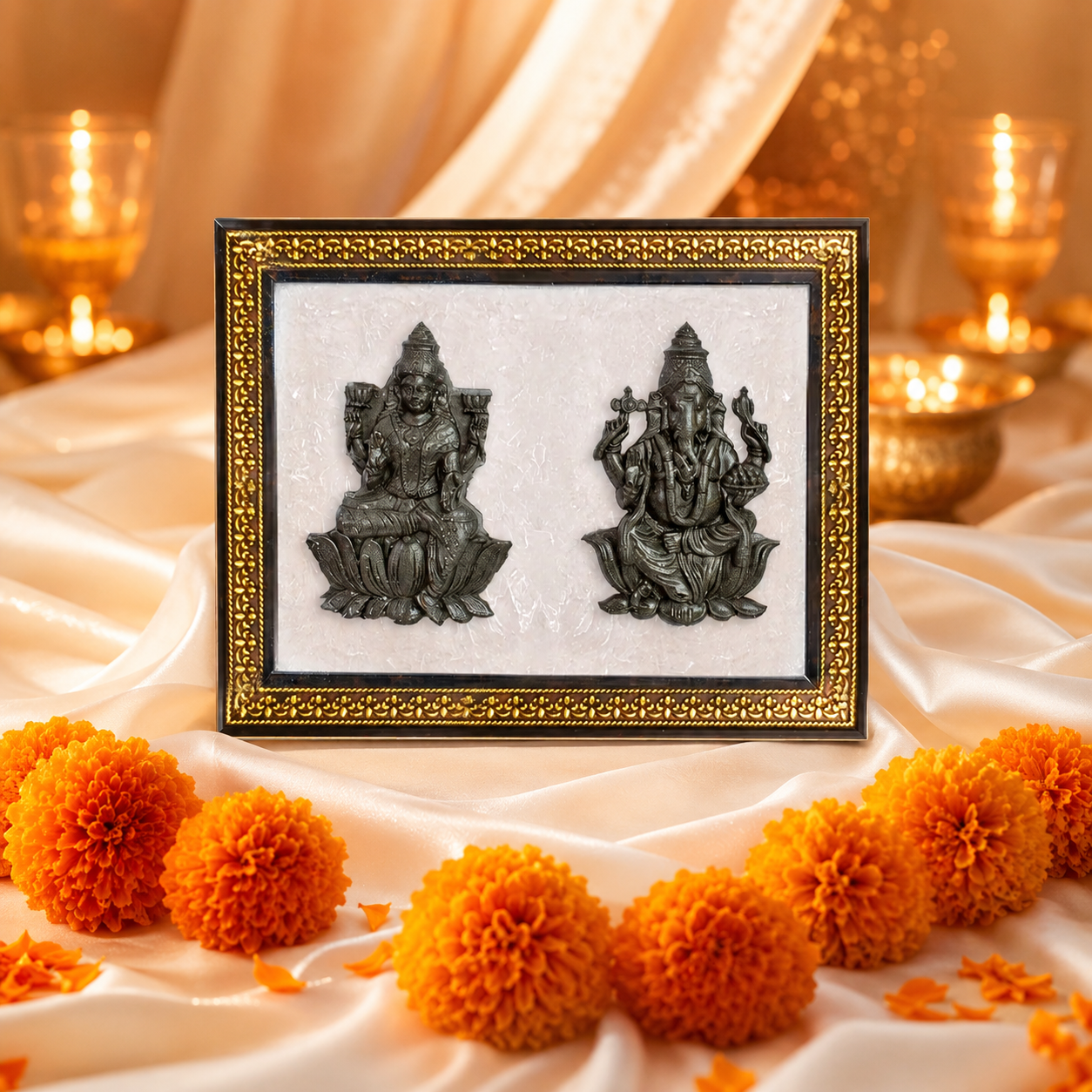 Lakshmi Ganesh Selenite Frame