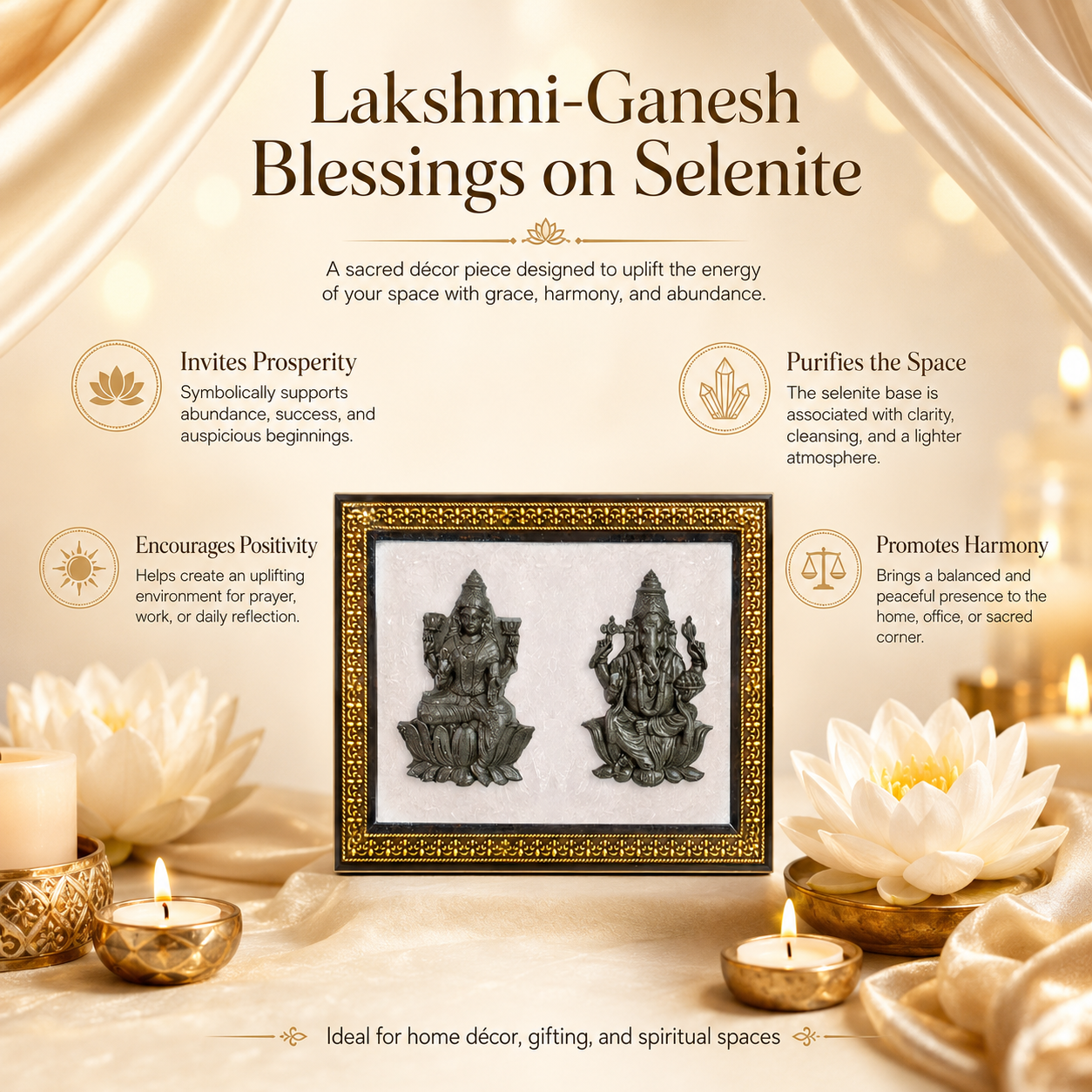 Lakshmi Ganesh Selenite Frame