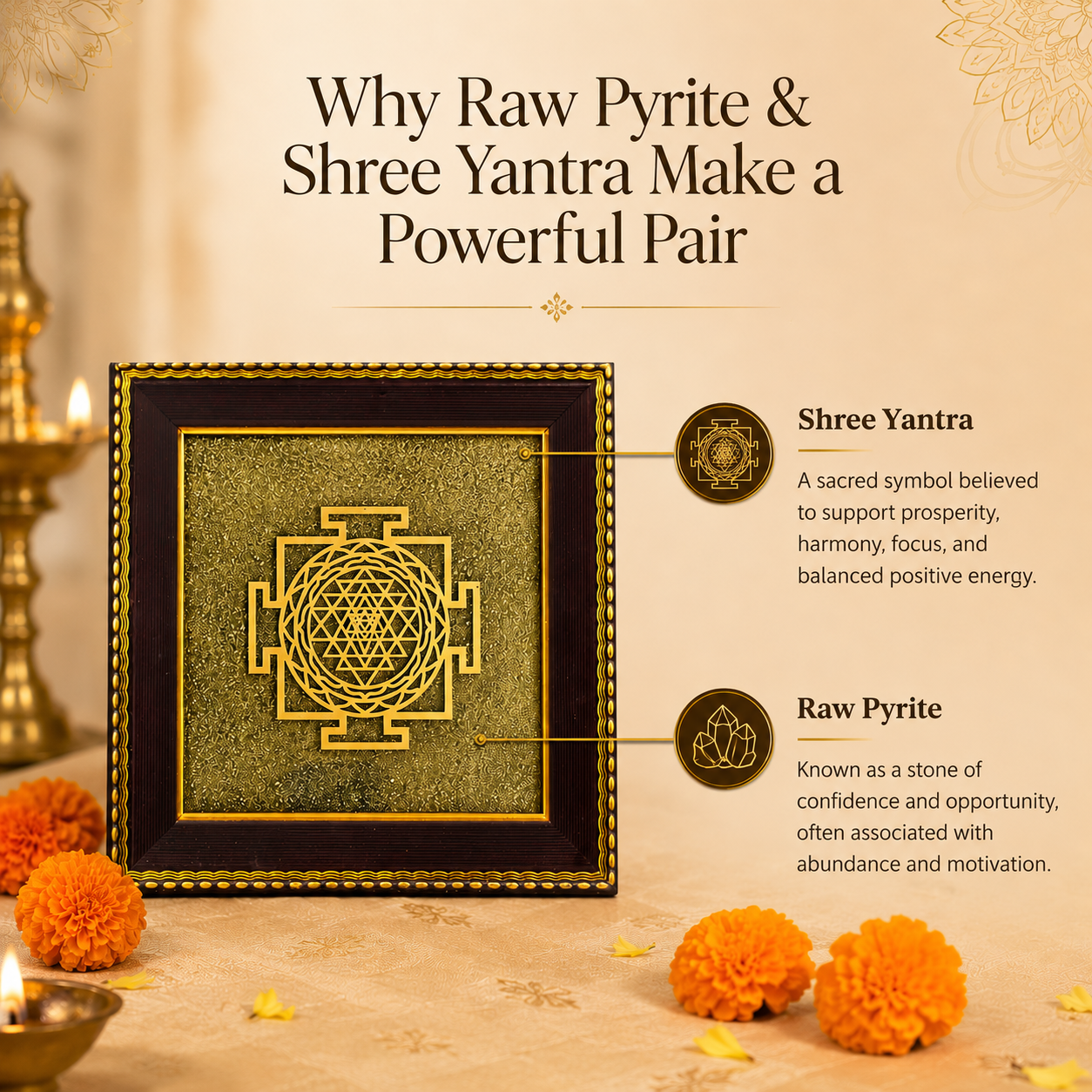 Raw Pyrite Shree Yantra Frame