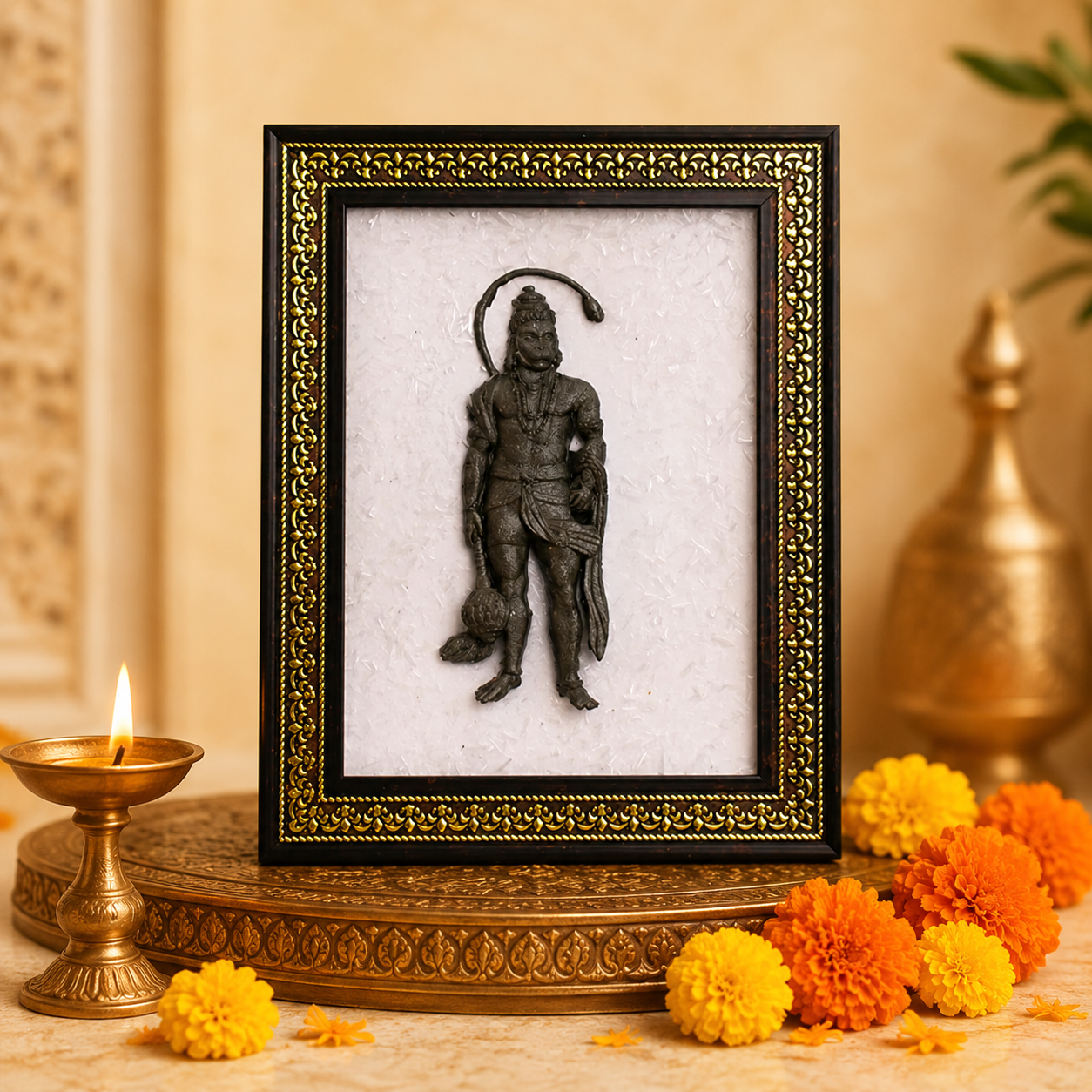 Hanuman Ji Selenite Pyrite Frame