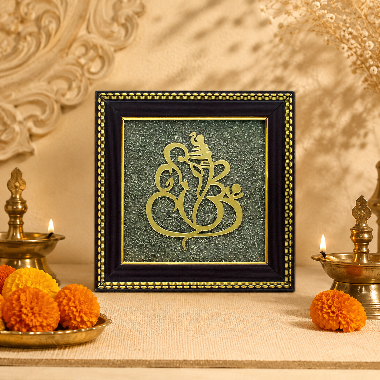 Ganesh Ji Raw Pyrite Frame