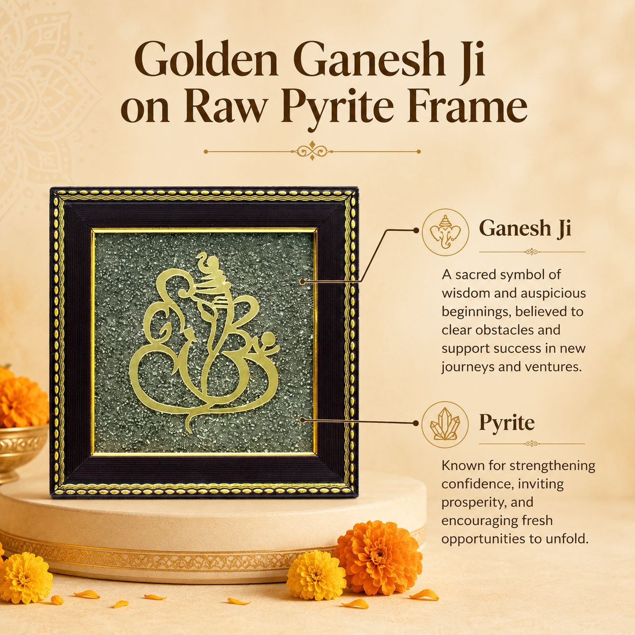 Ganesh Ji Raw Pyrite Frame