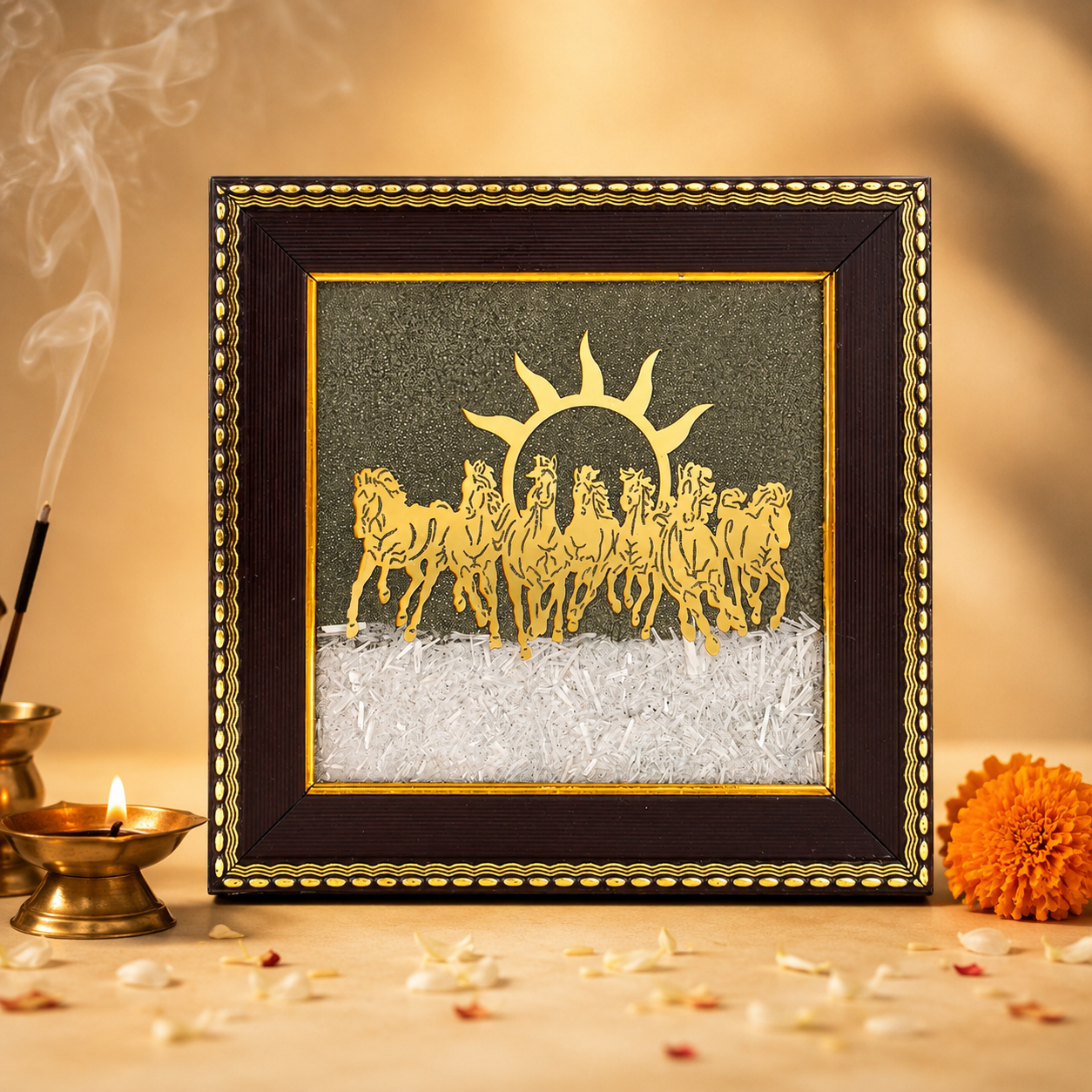 7 Horses Pyrite & Selenite Frame
