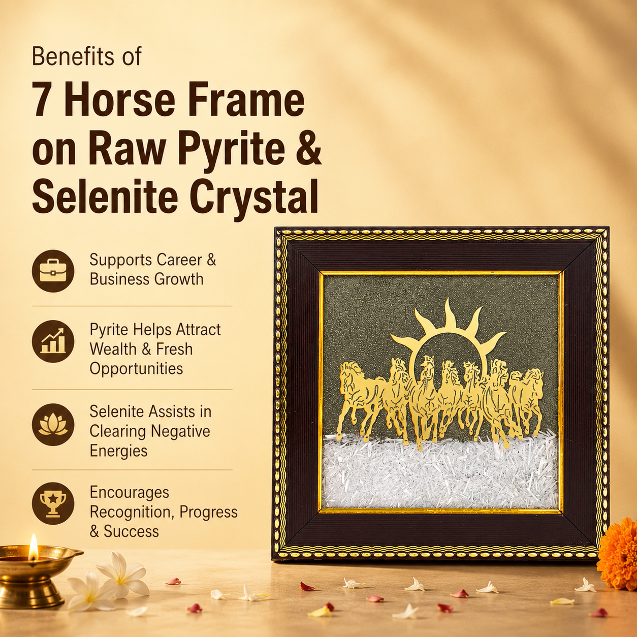 7 Horses Pyrite & Selenite Frame