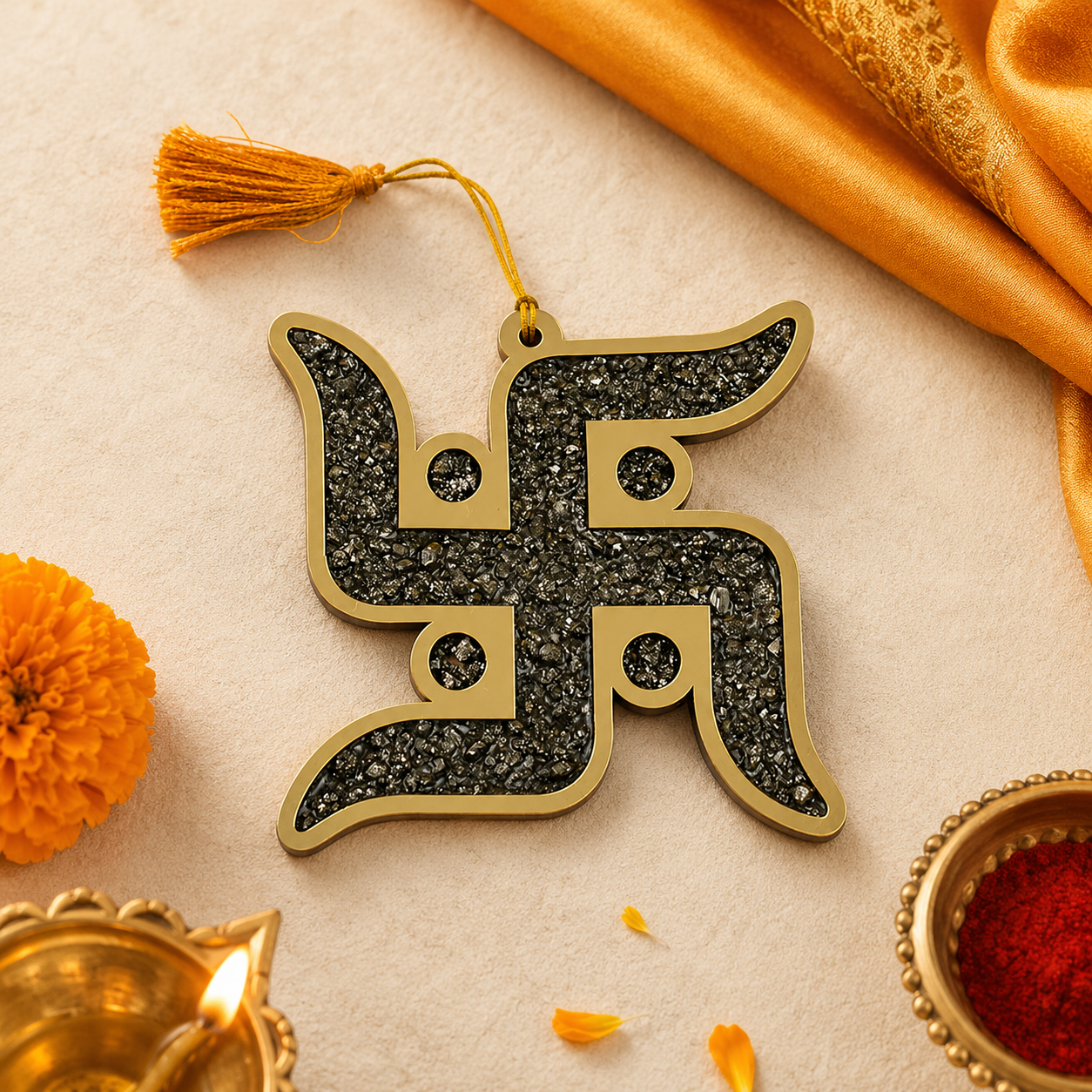 Pyrite Swastik Wall Hanging
