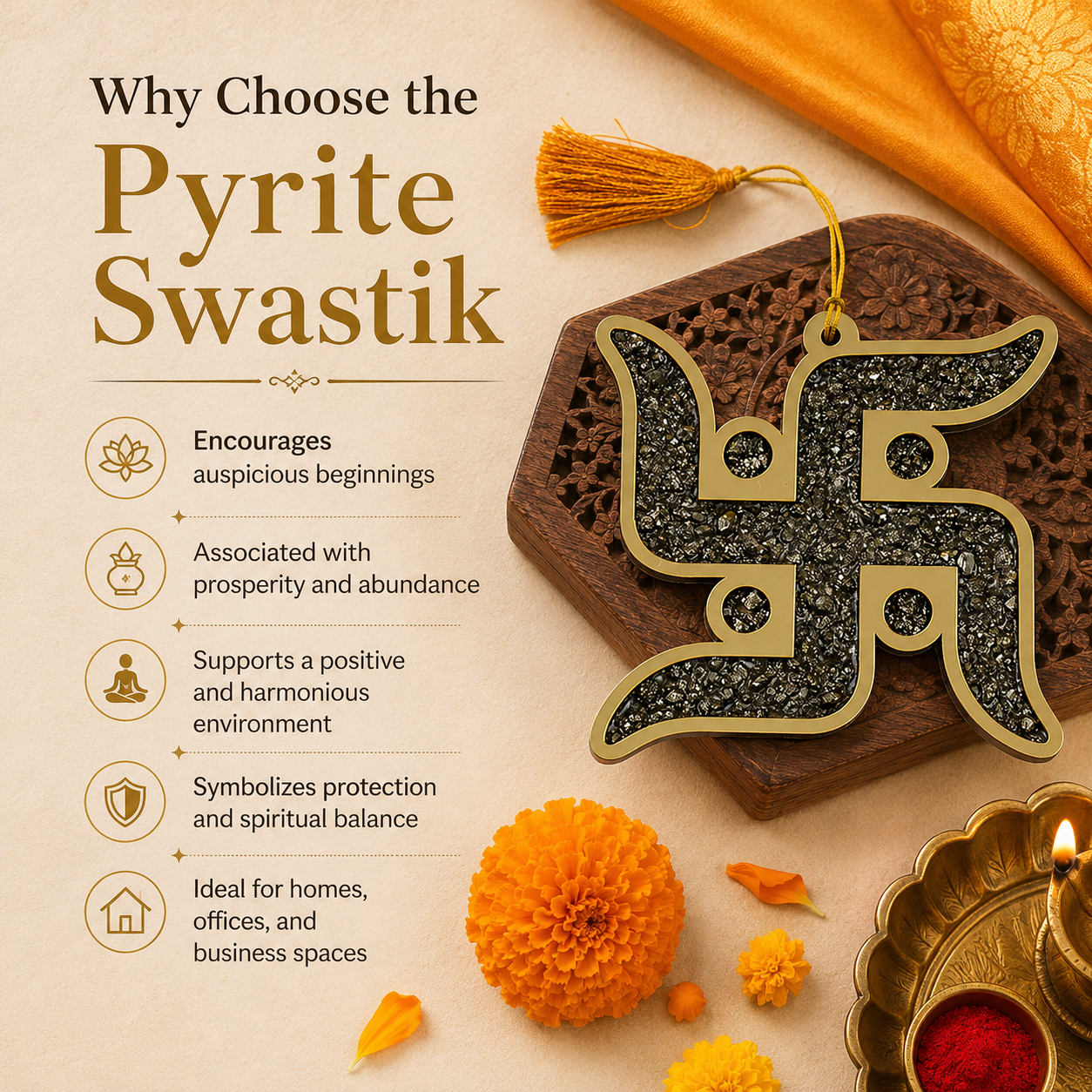 Pyrite Swastik Wall Hanging