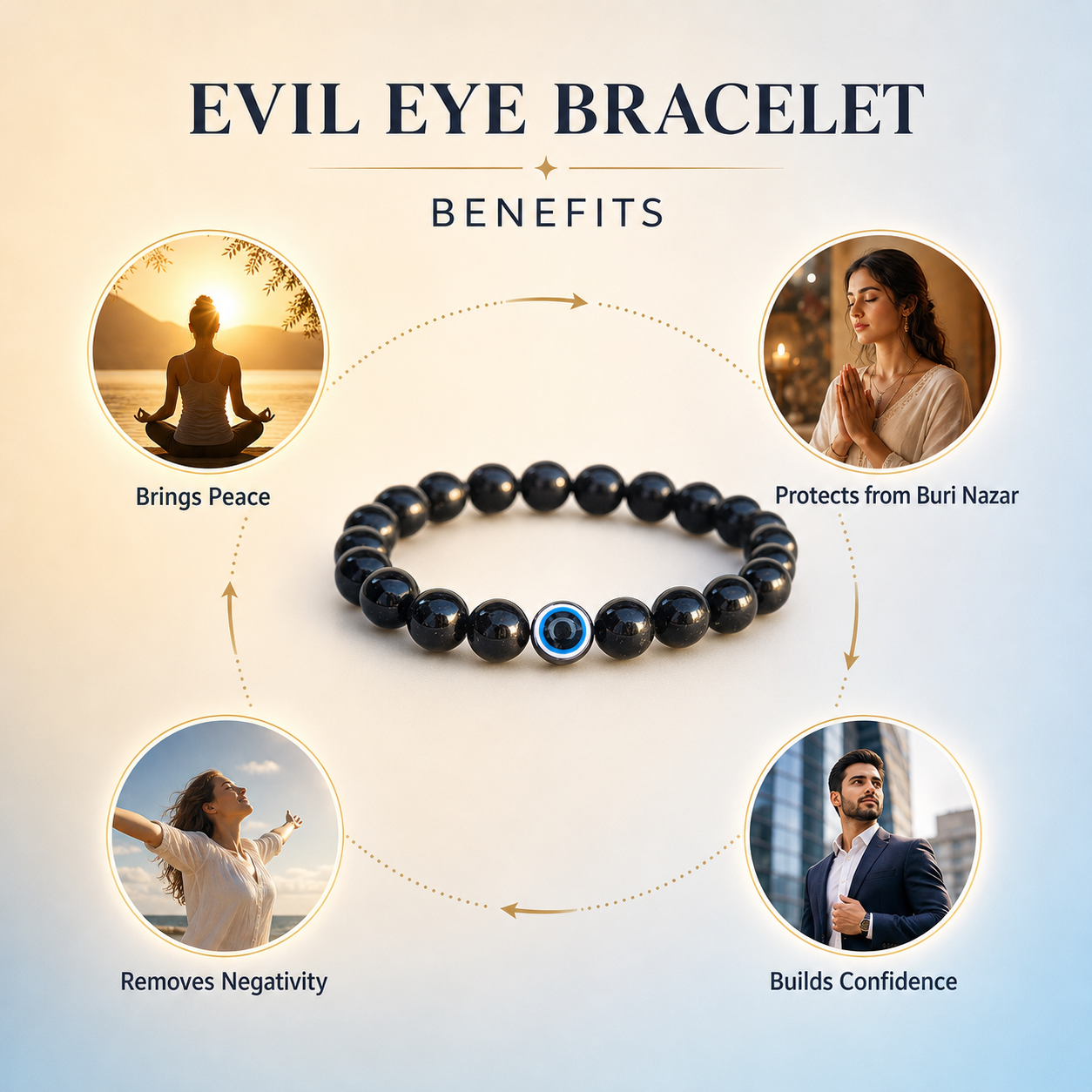 Evil Eye Bracelet with Black Obsidian