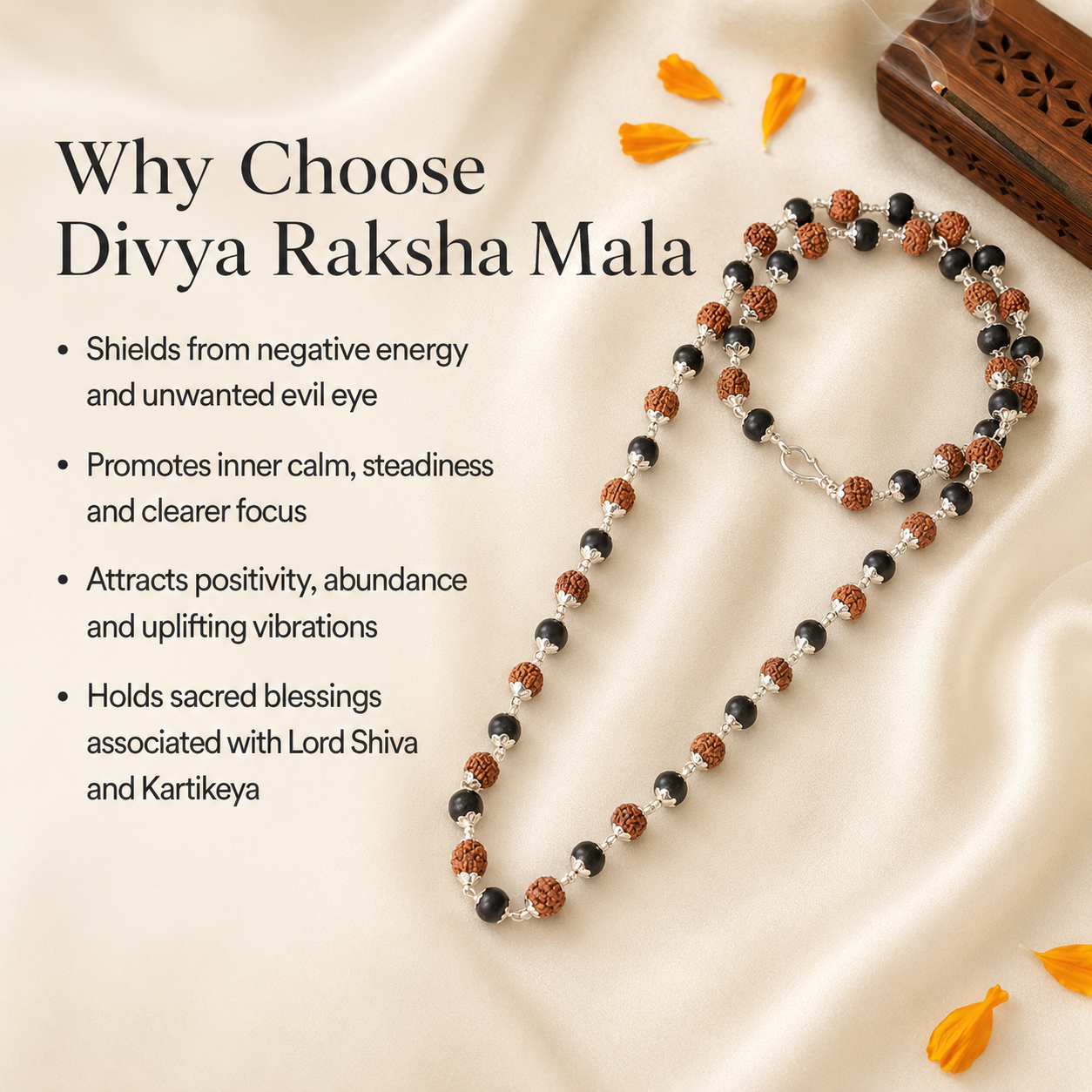 Divya Raksha Rudraksha & Karungali Mala with Silver Capping