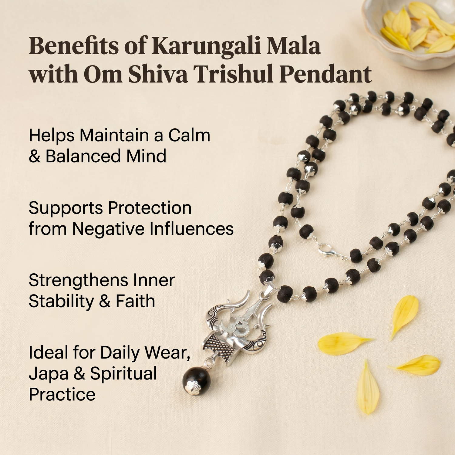 Karungali Mala with Om Shiva Trishul Pendant