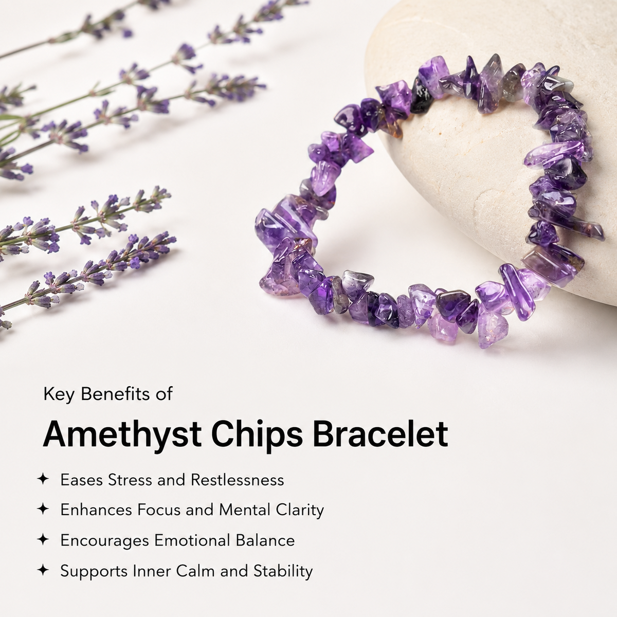 Rudvya Amethyst Chips Bracelet benefits for stress focus emotional balance and inner calm