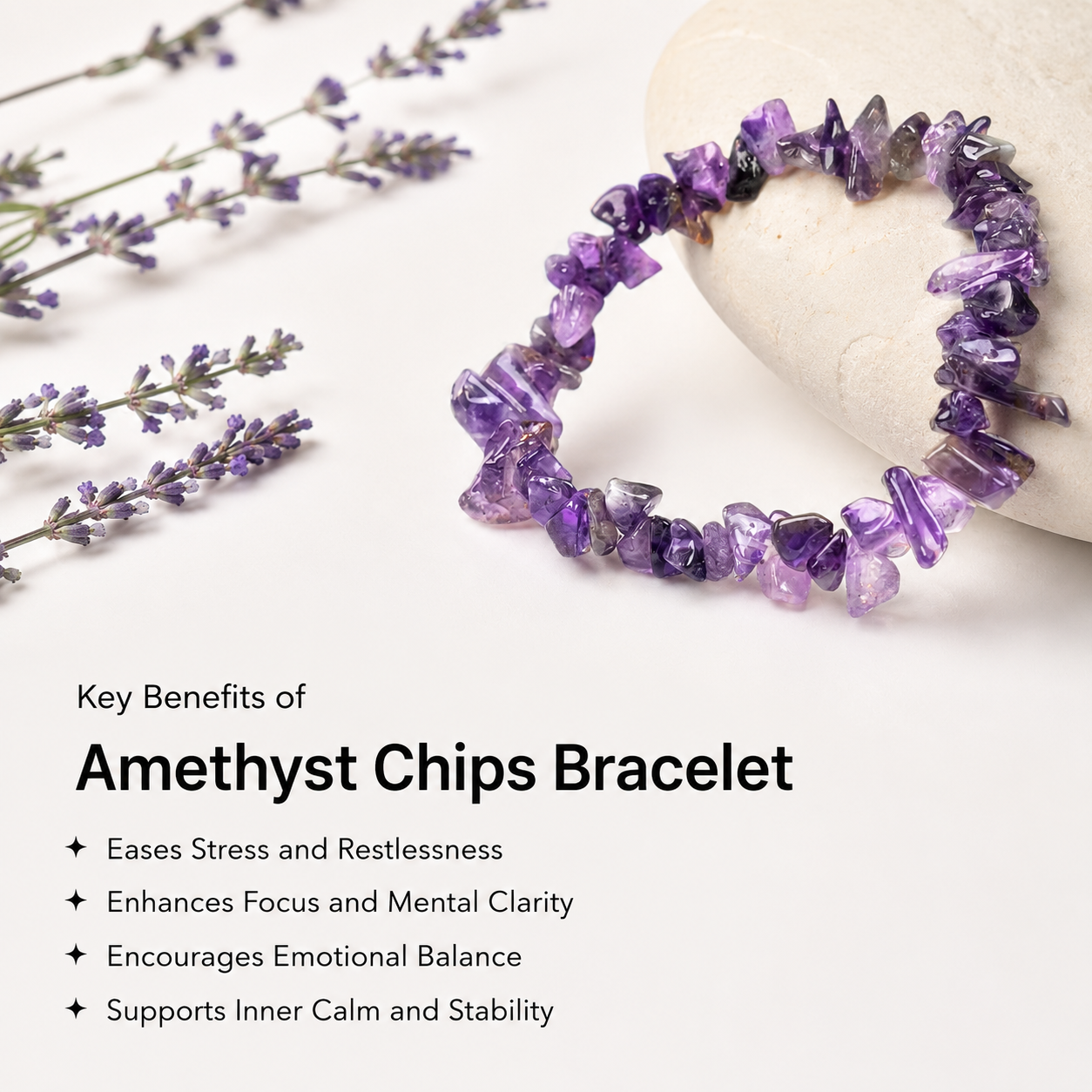 Rudvya Amethyst Chips Bracelet benefits for stress focus emotional balance and inner calm