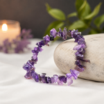 Rudvya Amethyst Chips Bracelet with natural purple crystal chips on stone display