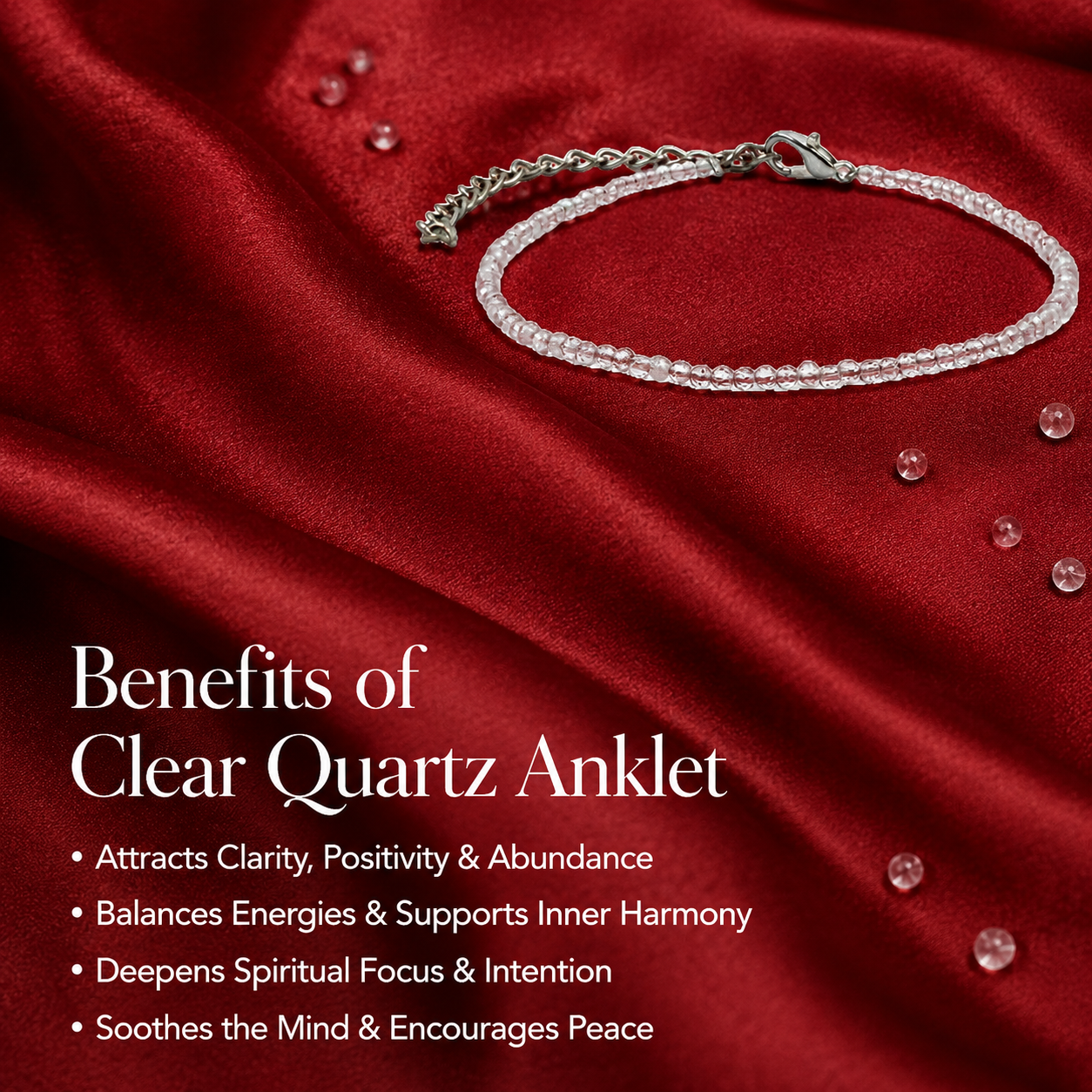 Rudvya Clear Quartz Anklet benefits for clarity positivity abundance harmony and peace