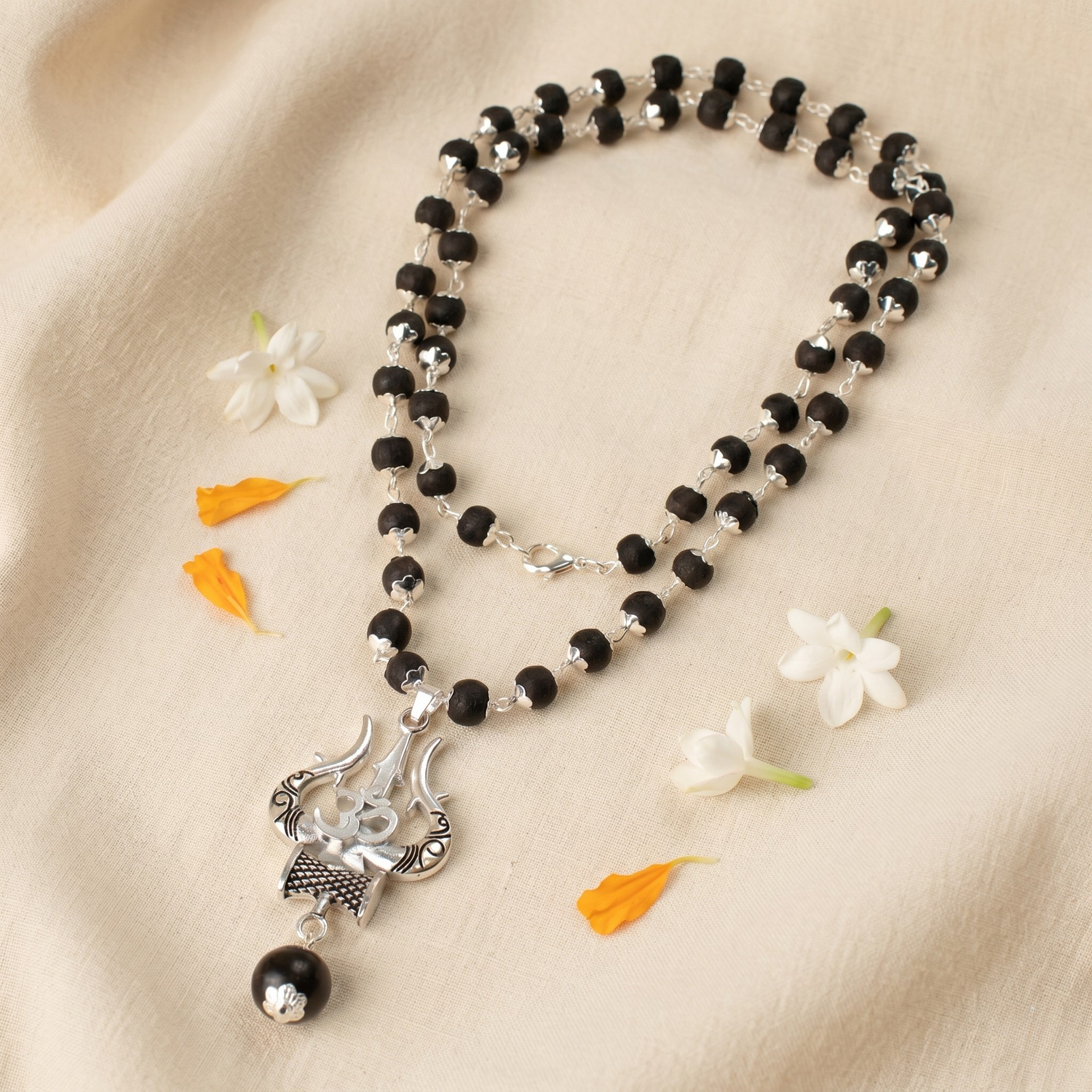 Karungali Mala with Om Shiva Trishul Pendant