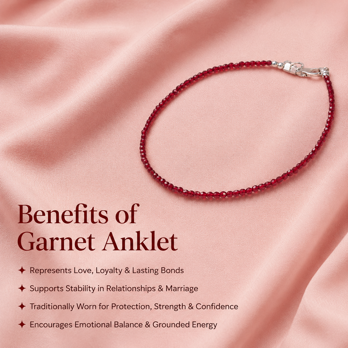 Rudvya Garnet Anklet benefits for love loyalty stability protection strength and confidence