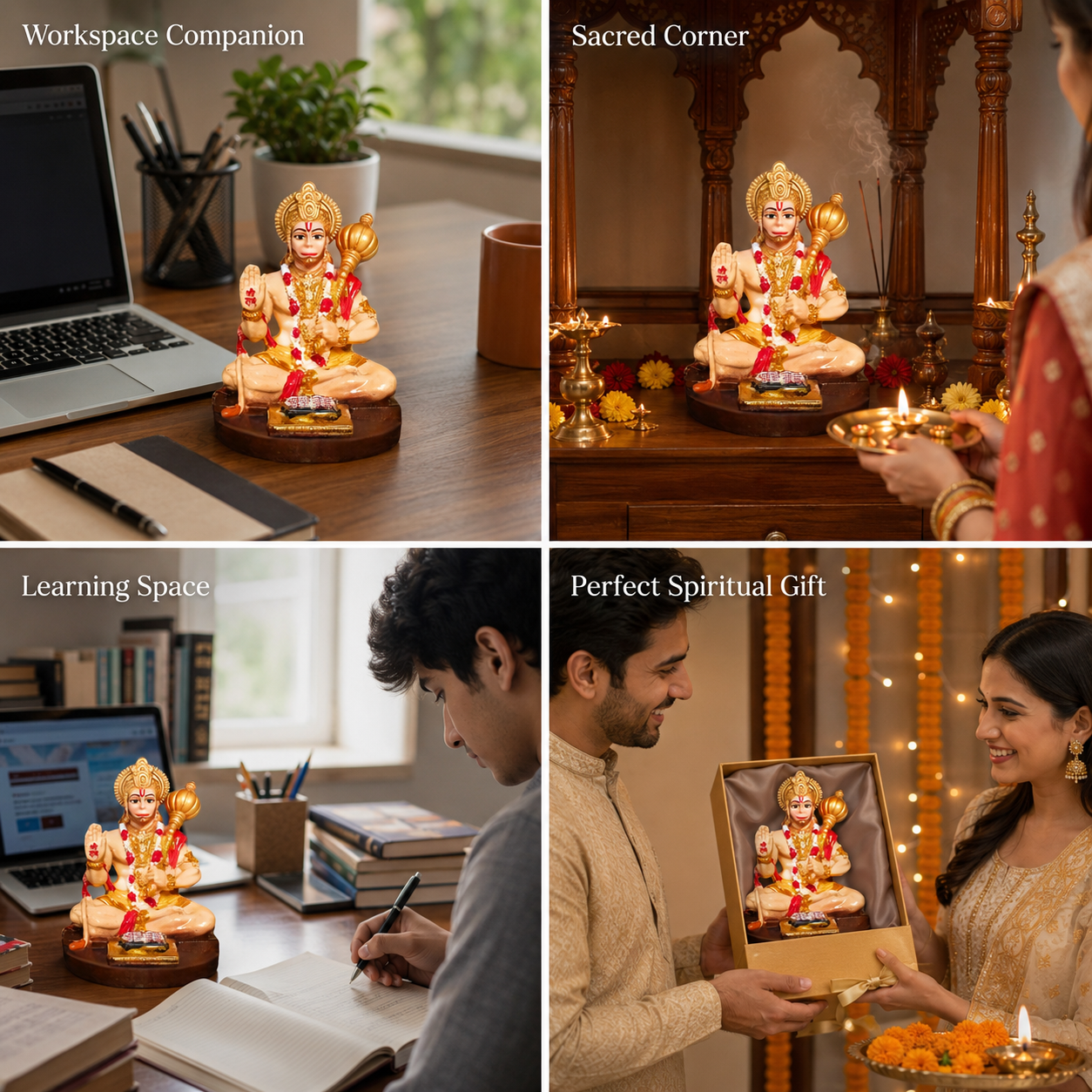 Hanuman Ji Blessing Murti placement ideas for workspace sacred corner learning space and gifting