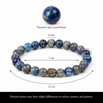 Lapis Lazuli Buddha Bracelet size guide with 8mm beads 7cm center and 21cm bracelet length