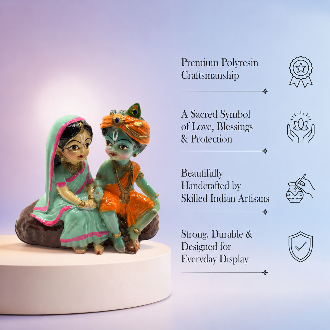 Radha Krishna Blessing Murti craftsmanship and devotional symbolism card