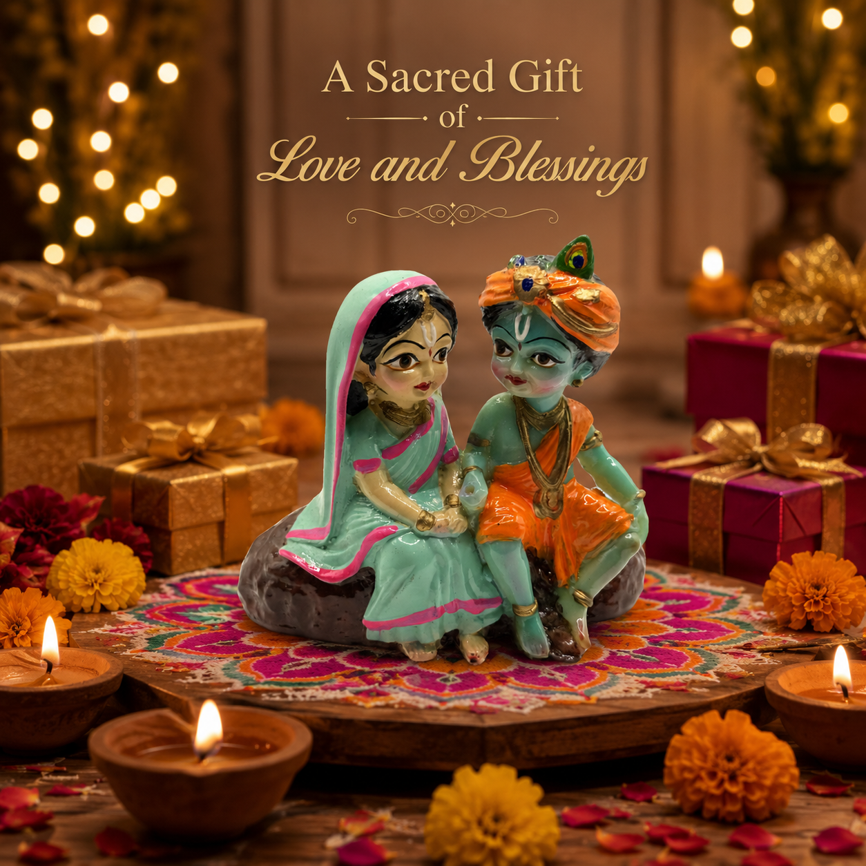 Radha Krishna Blessing Murti shown as a sacred gift of love and blessings