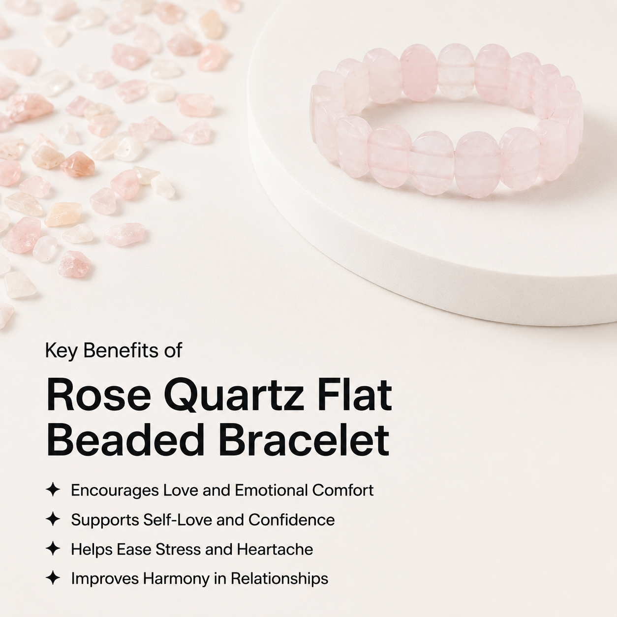 Rose Quartz Flat Bracelet benefits for love self love emotional comfort and harmony