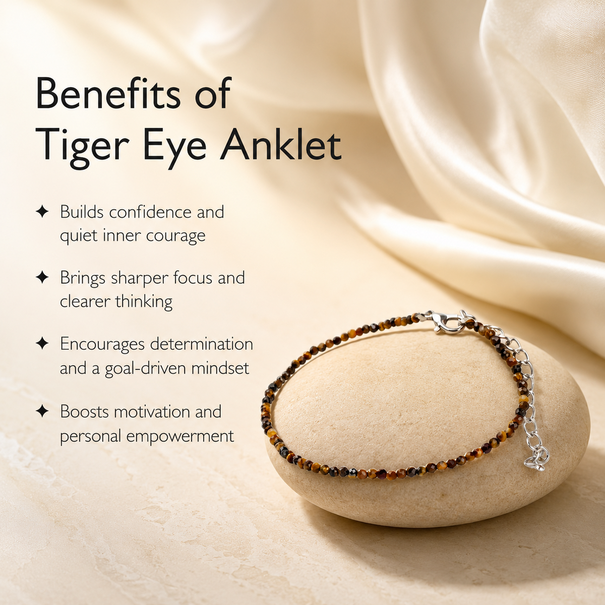Benefits of Tiger Eye Anklet by रुद्व्या with confidence focus courage and motivation