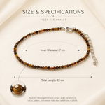 Tiger Eye Anklet size specifications with 22 cm total length and 7 cm inner diameter