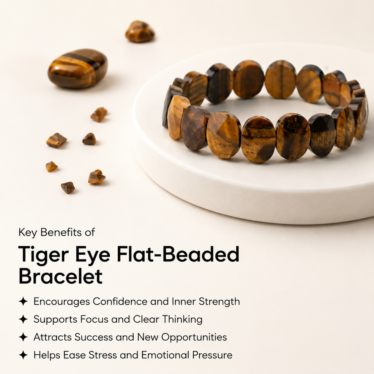 Rudvya Tiger Eye Flat-Beaded Bracelet benefits for confidence focus success and emotional strength